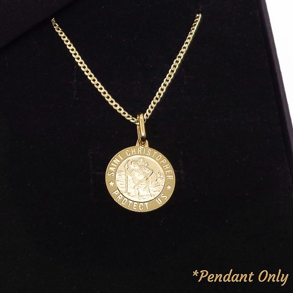 Solid 10K Gold Saint Christopher Pendant, Real Gold Medallion Stamped 10K Italy - Picture 1 of 5